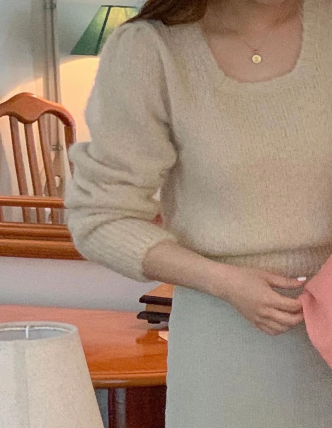 미엘 알파카 스퀘어넥 니트 크림 아이보리 상품이미지3