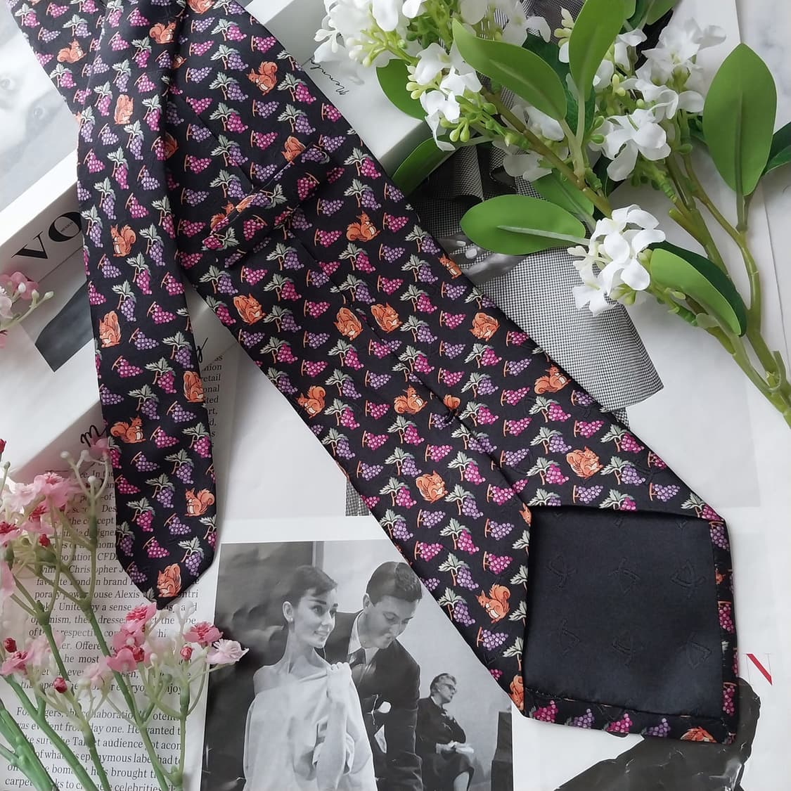 레오나드 실크 포도 다람쥐 모티브 넥타이 9.5cm A+등급 K2092 상품이미지3