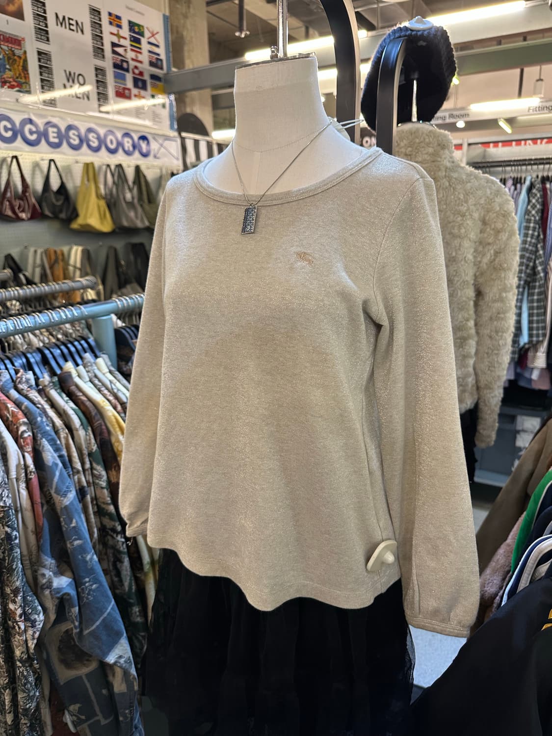 BURBERRY 버버리 오트밀 은색 글리터 롱슬리브 상품이미지1