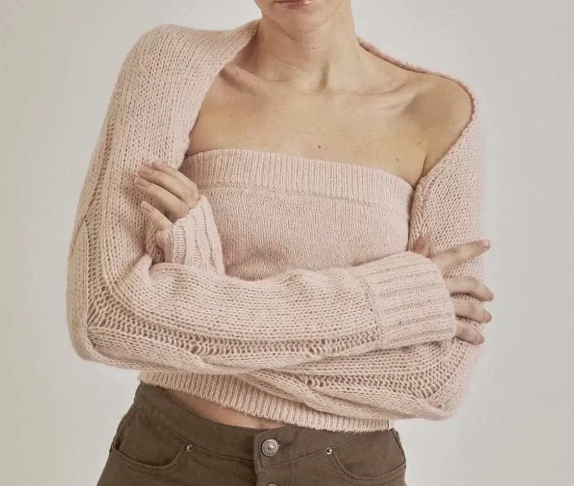 쓰리타임즈 캔디 니트 탑 + 볼레로 핑크 세트 상품이미지1