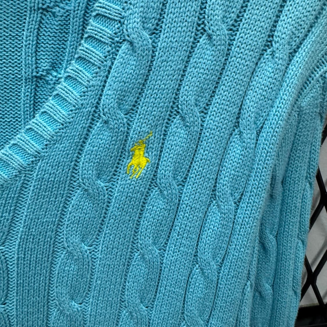 폴로 랄프로렌 케이블 니트 옐로우 포니 포인트 스카이블루 상품이미지5