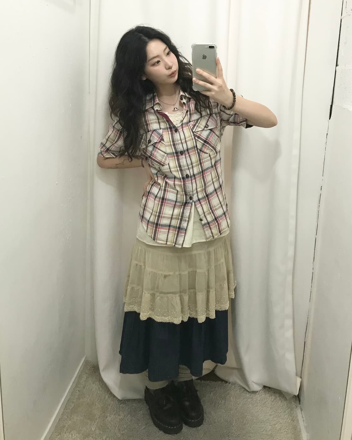 체크 셔츠 레이어드 코디 세트 ☁️ 상품이미지2