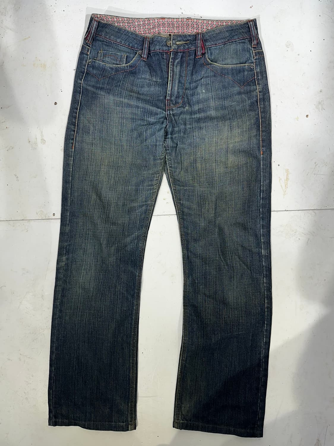 일본 빈티지 중청 자수 와이드 워싱 데님 팬츠 청바지  상품이미지4