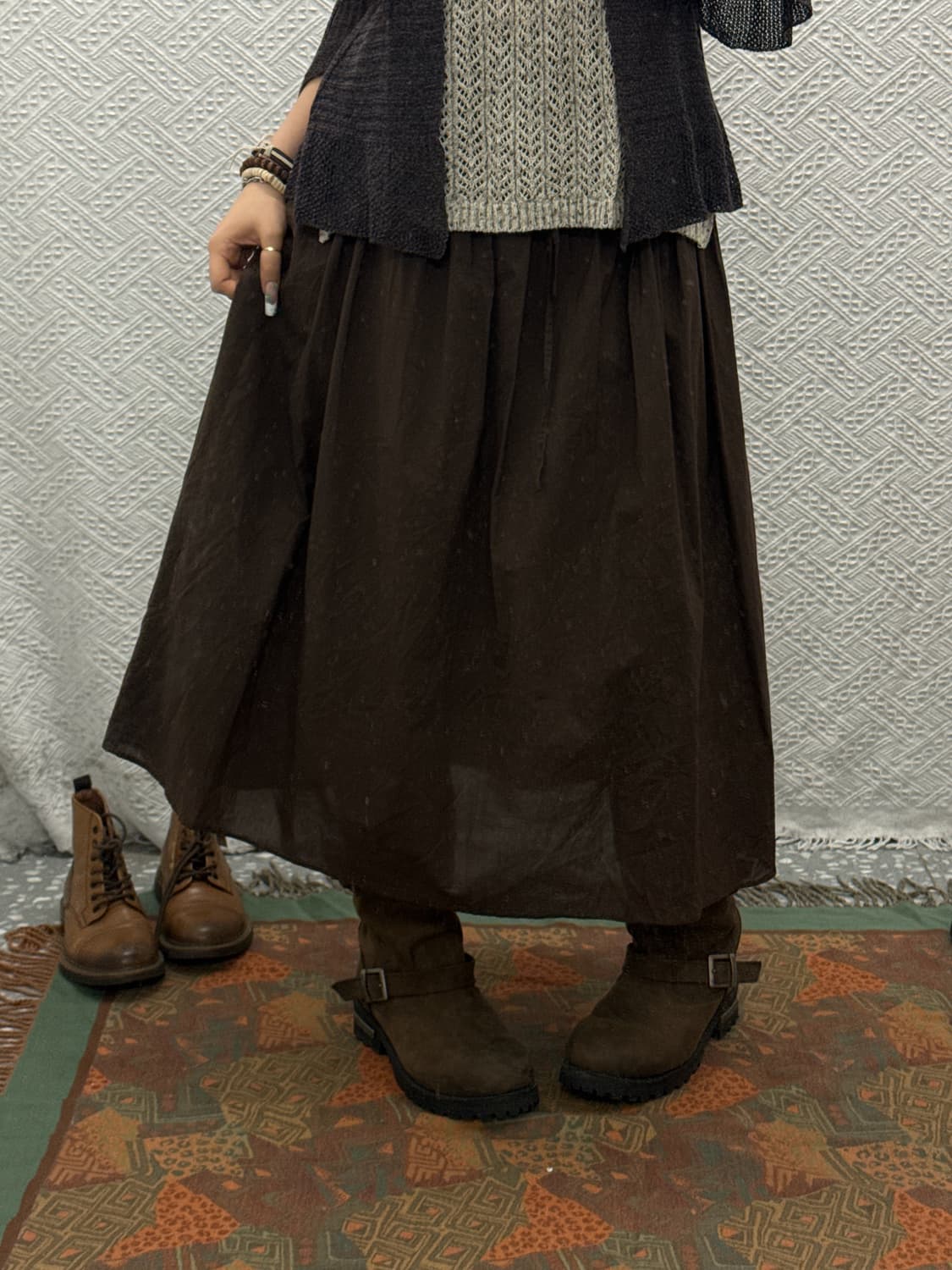 빈티지 초코브라우니 아방핏 플레어 밴딩 롱스커트 K0132 상품이미지2