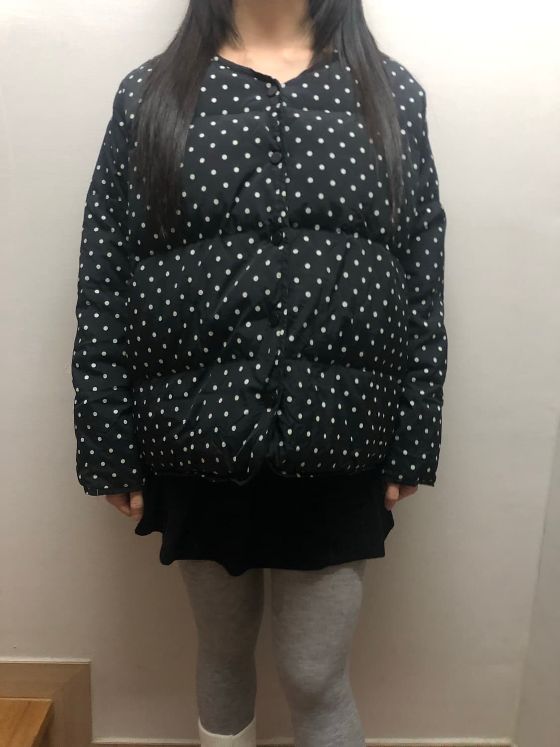 빈티지 블랙 도트 퀼팅 패딩 상품이미지1