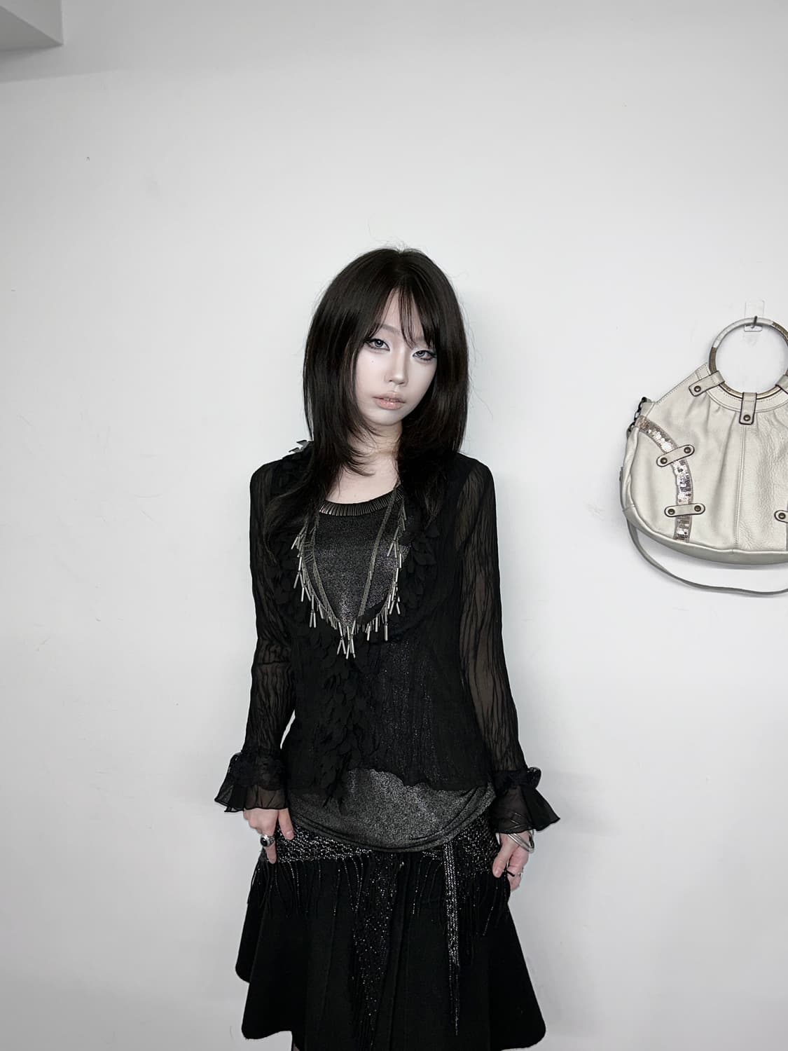 Frill Pleats See-through Cardigan 상품이미지3