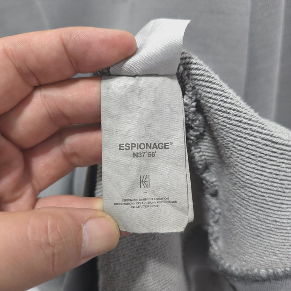 에스피오나지 ESPIONAGE 코튼 크루넥 맨투맨 그레이 XL 상품이미지7