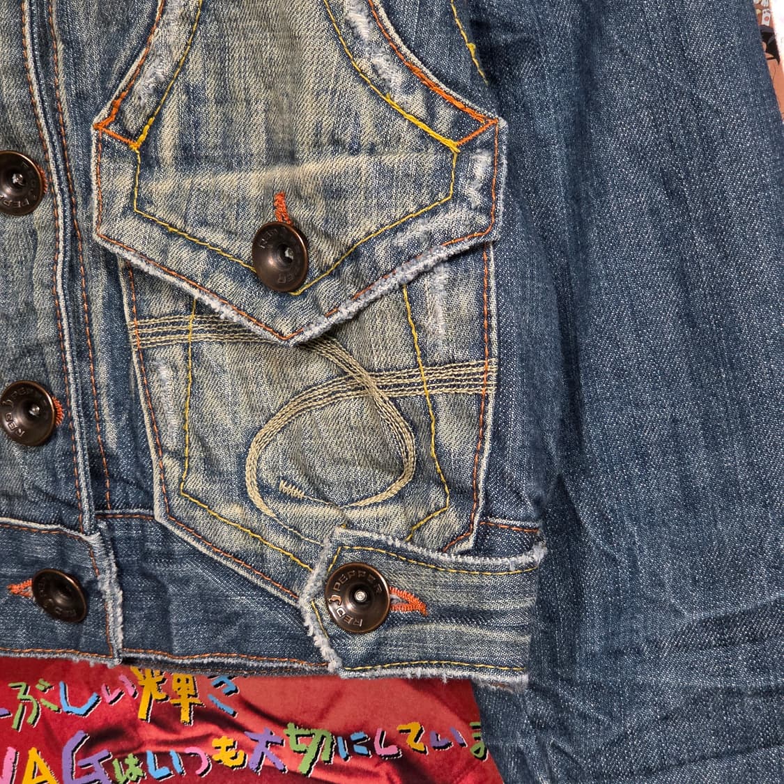빈티지 자수 워싱 크롭 데님 자켓 상품이미지7