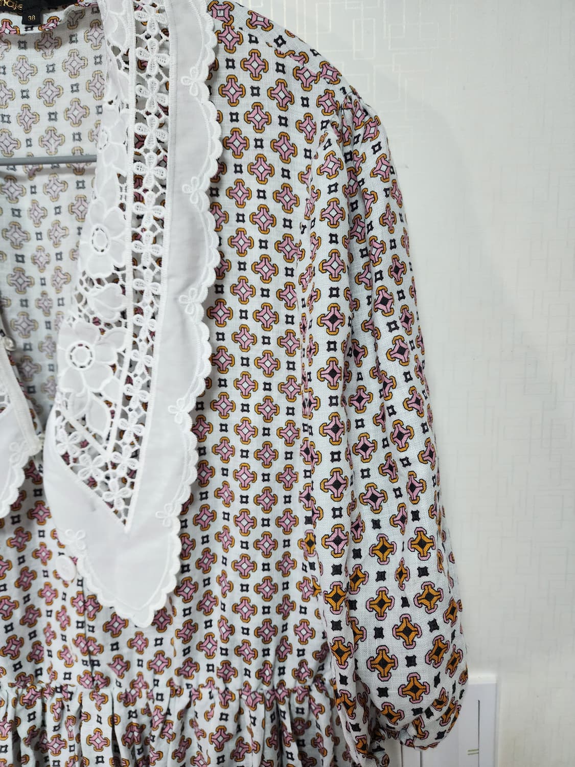 마쥬 기퓌르 레이스 트림 프린팅 린넨 미니 원피스 상품이미지4