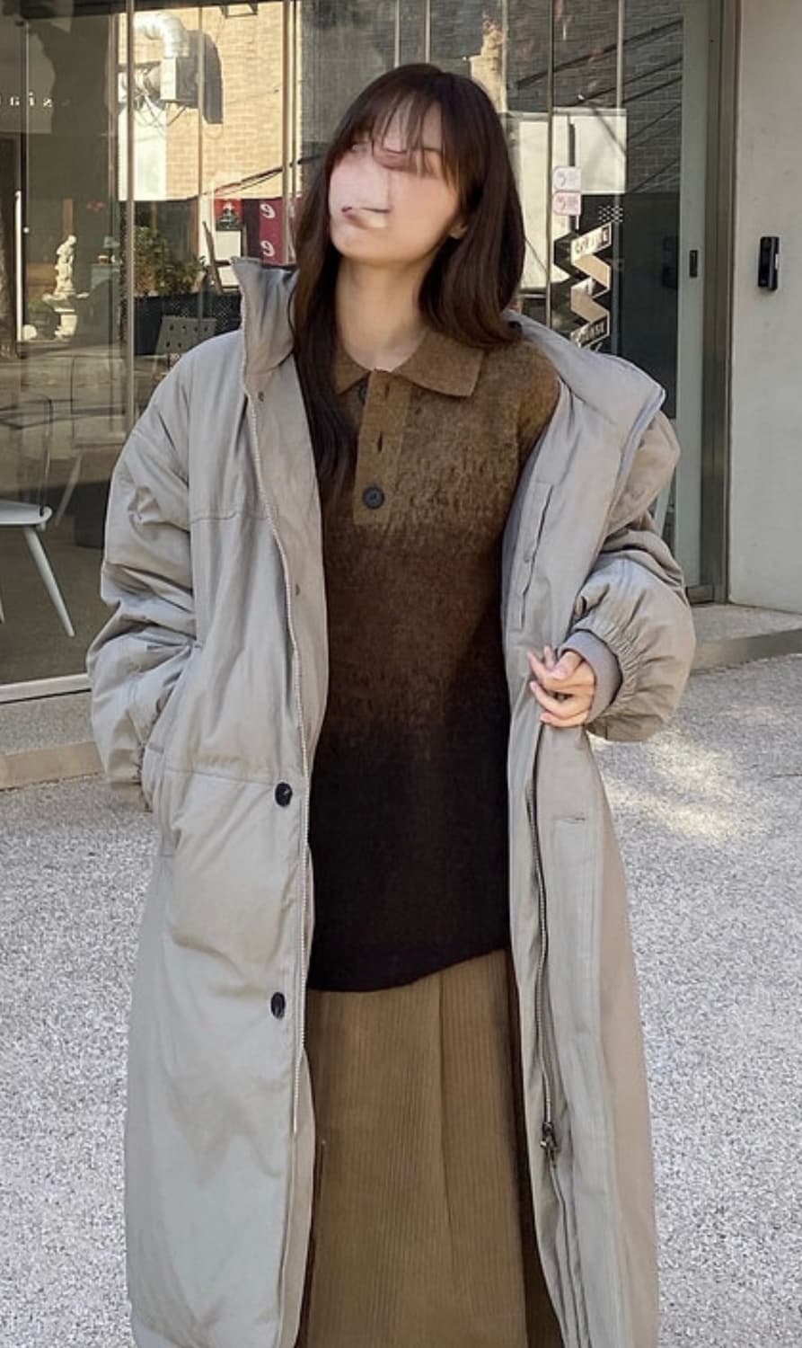 STUDIO TOMBOY 후드 롱다운 점퍼_그레이_S size 상품이미지1