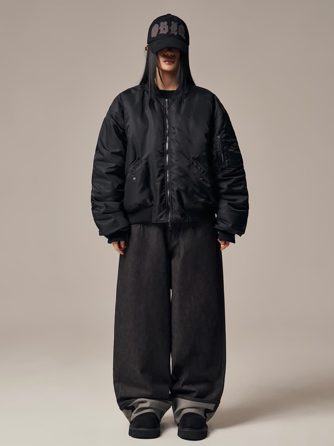 아이돈워너셀 plane shirring ma-1 마원자켓 블랙 사이즈1 상품이미지3