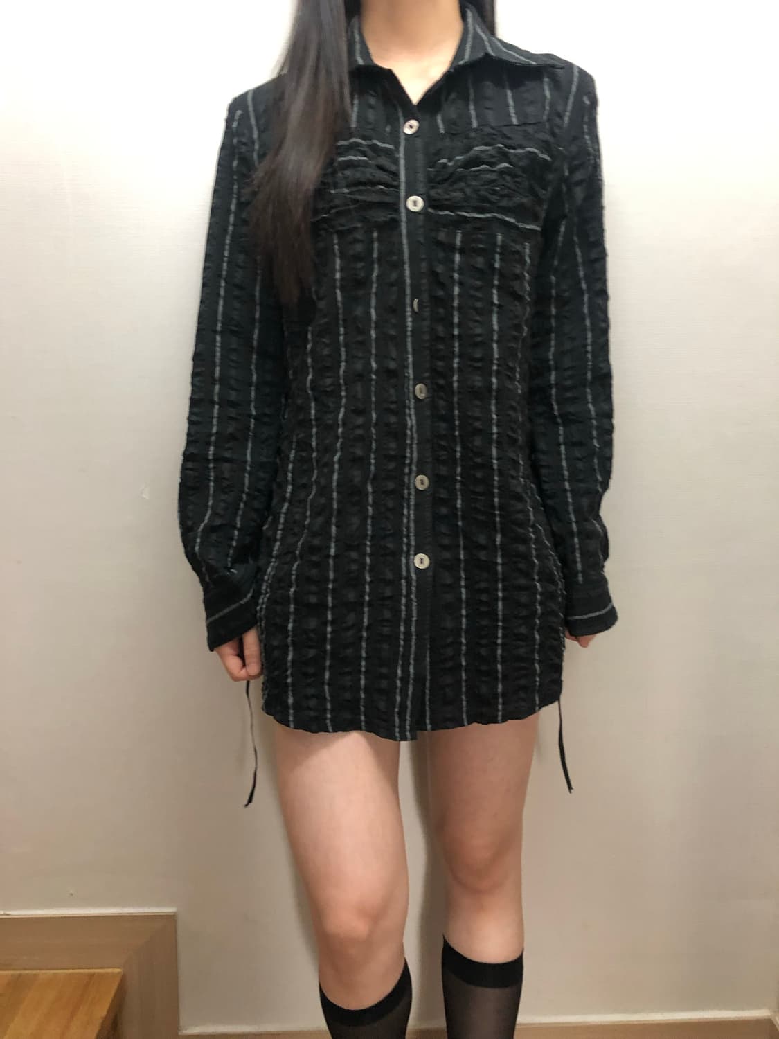 빈티지 블랙 스트라이프 셔링 셔츠 상품이미지3
