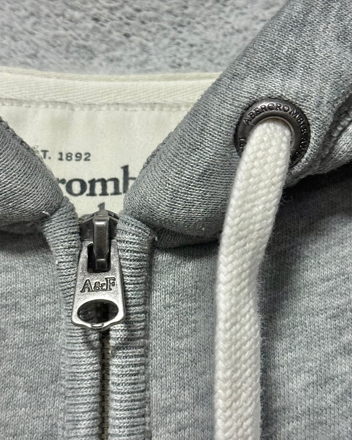 아베크롬비 후드 집업 스웻 M 95 y2k 그레이 회색 피치 기모 빈티지 상품이미지4