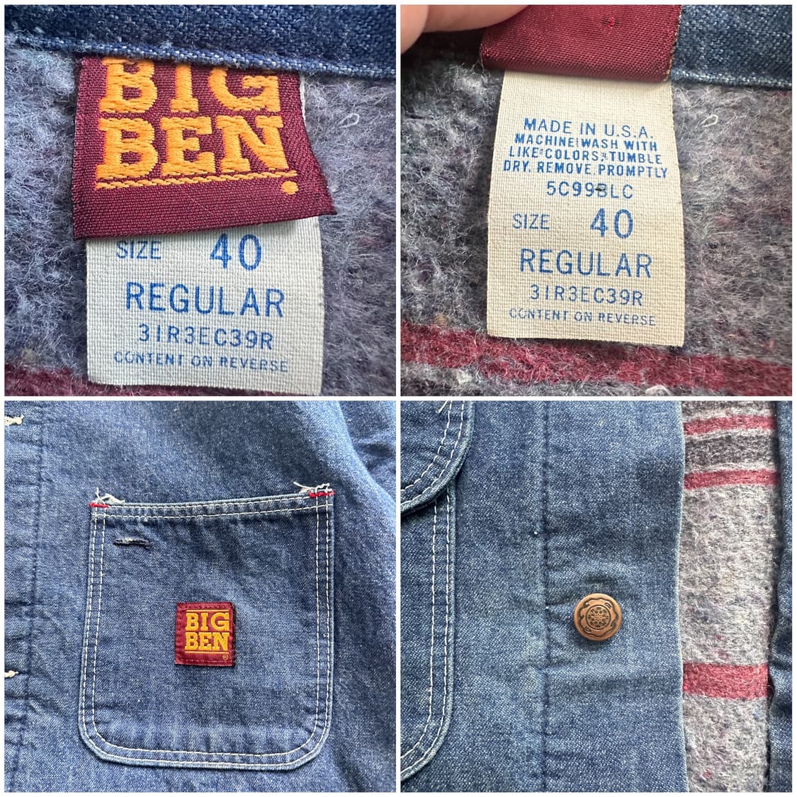 80s [40] 빈티지 빅벤 Big Ben 데님 초어 자켓 (USA산) 상품이미지5