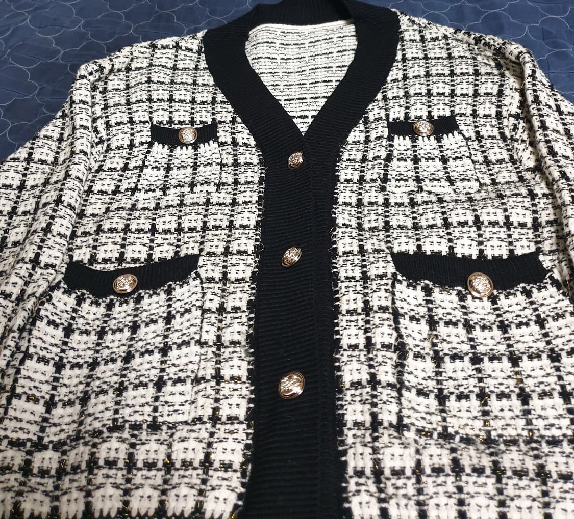 트위드 금장버튼 니트 가디건 (M) 상품이미지2