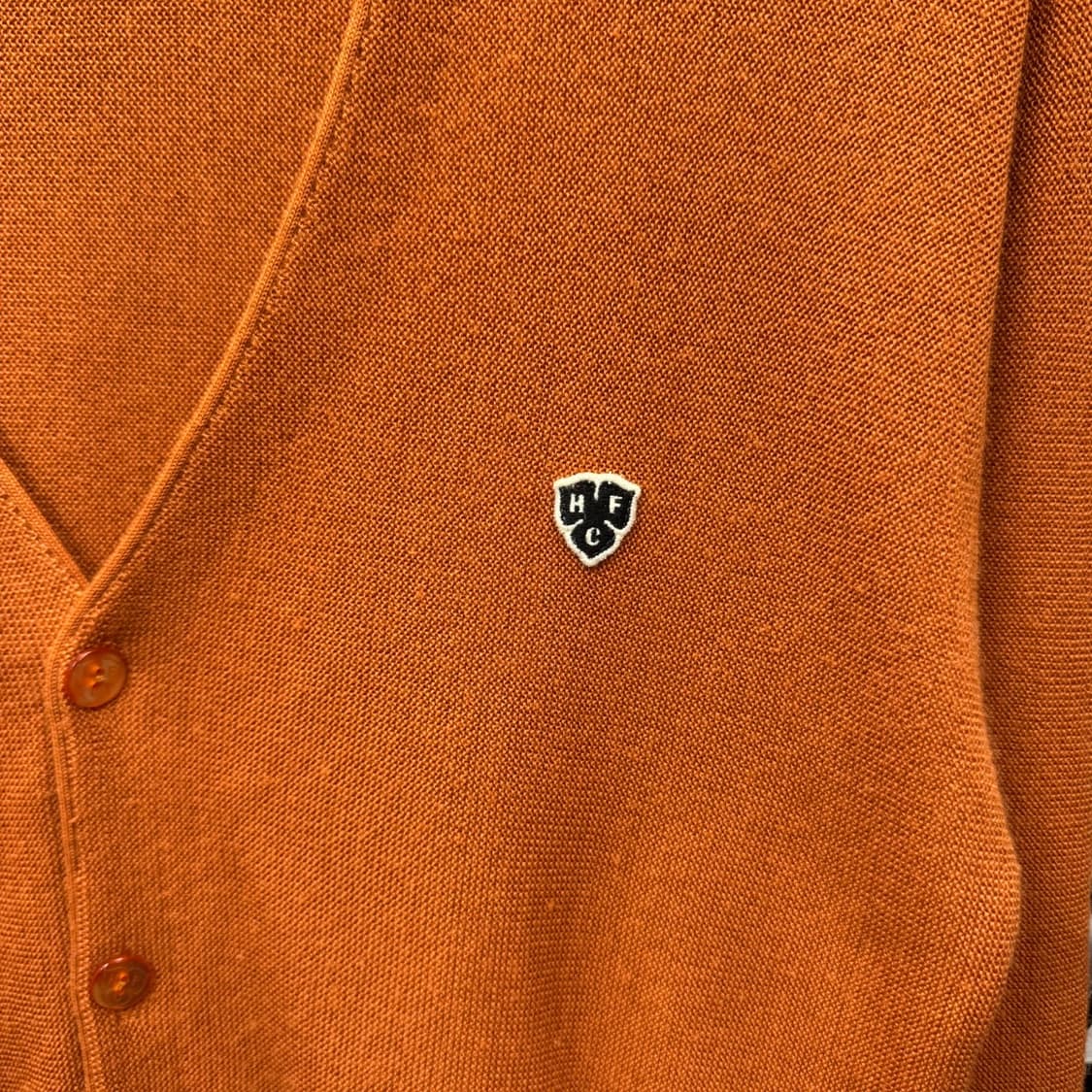 USA VTG 솔리드 울 니트 가디건 로고 자수 디테일 오렌지 상품이미지5