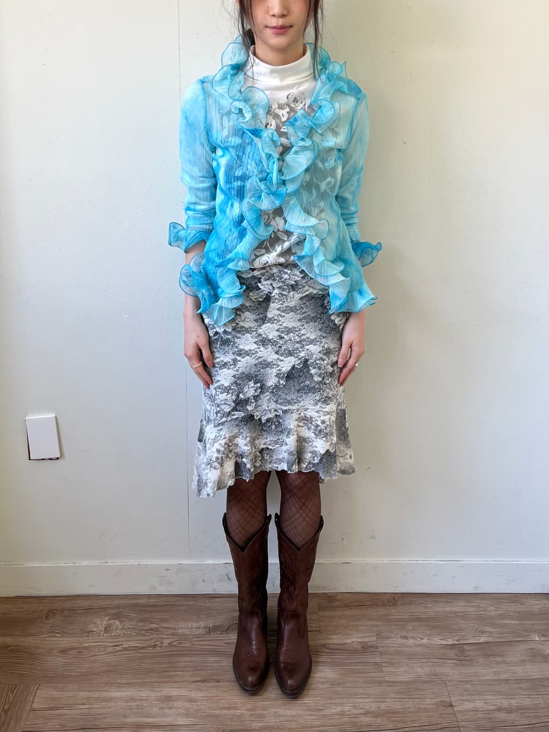 Japan vtg 러플 블라우스 가디건 상품이미지8