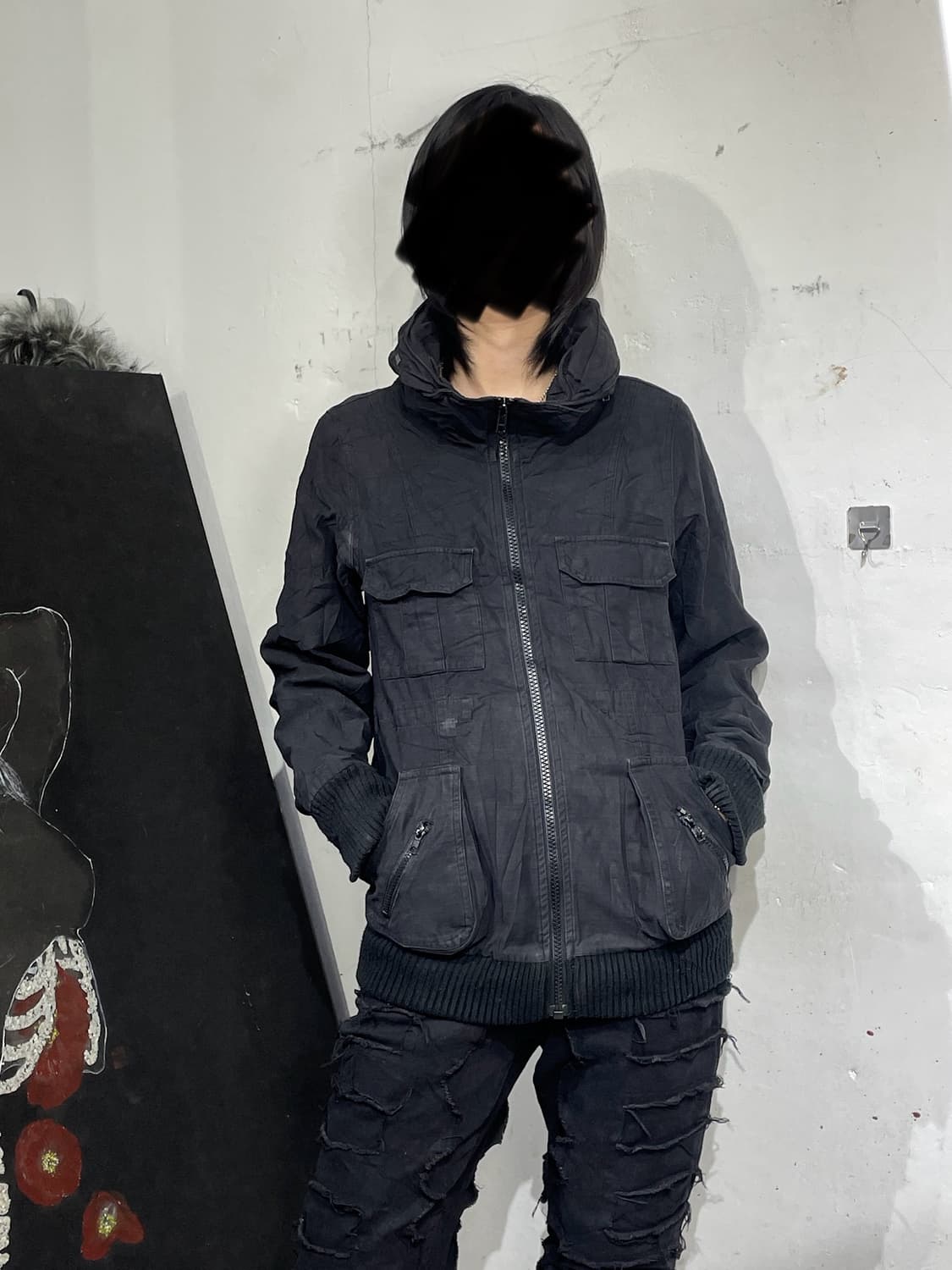 일본빈티지 Azul 블랙 빅후드 3D 포켓 고딕 텍티컬 펑크 자켓 M 상품이미지4