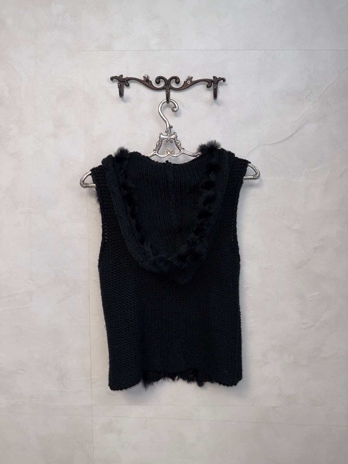 Black rabbit fur trimming hood vest 상품이미지3
