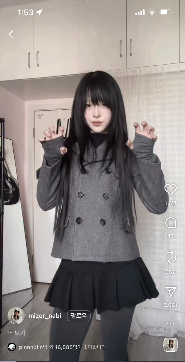 일본 소녀 울 더블 버튼 코트 자켓 그레이 상품이미지1