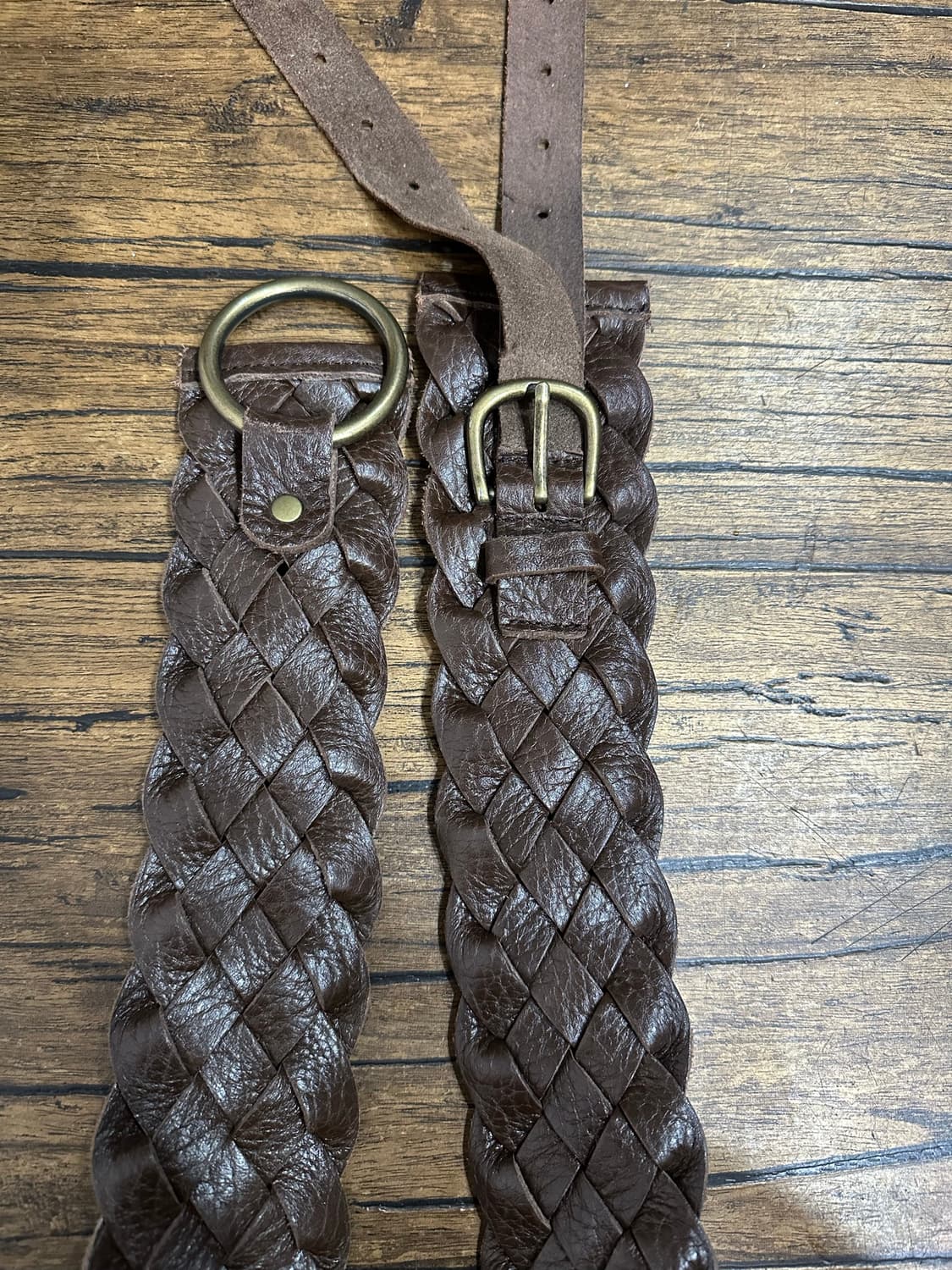 빈티지 브레이디드 가죽 벨트 브라운 메쉬 벨트 길이100cm 상품이미지2