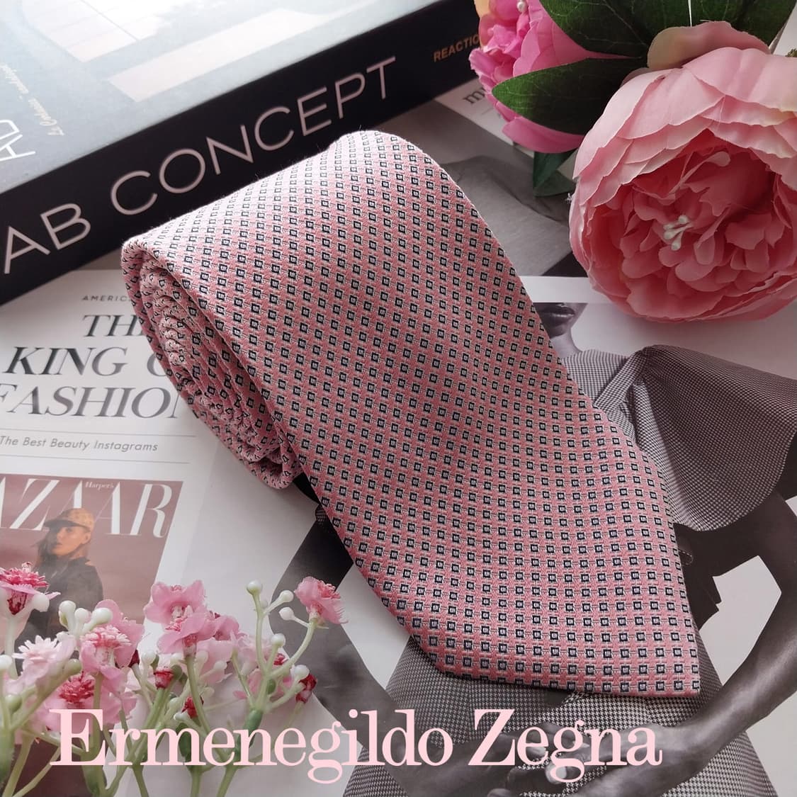 에르메네질도 제냐 자카드 패턴 넥타이 8.7cm S~A+등급 K2534
 상품이미지2