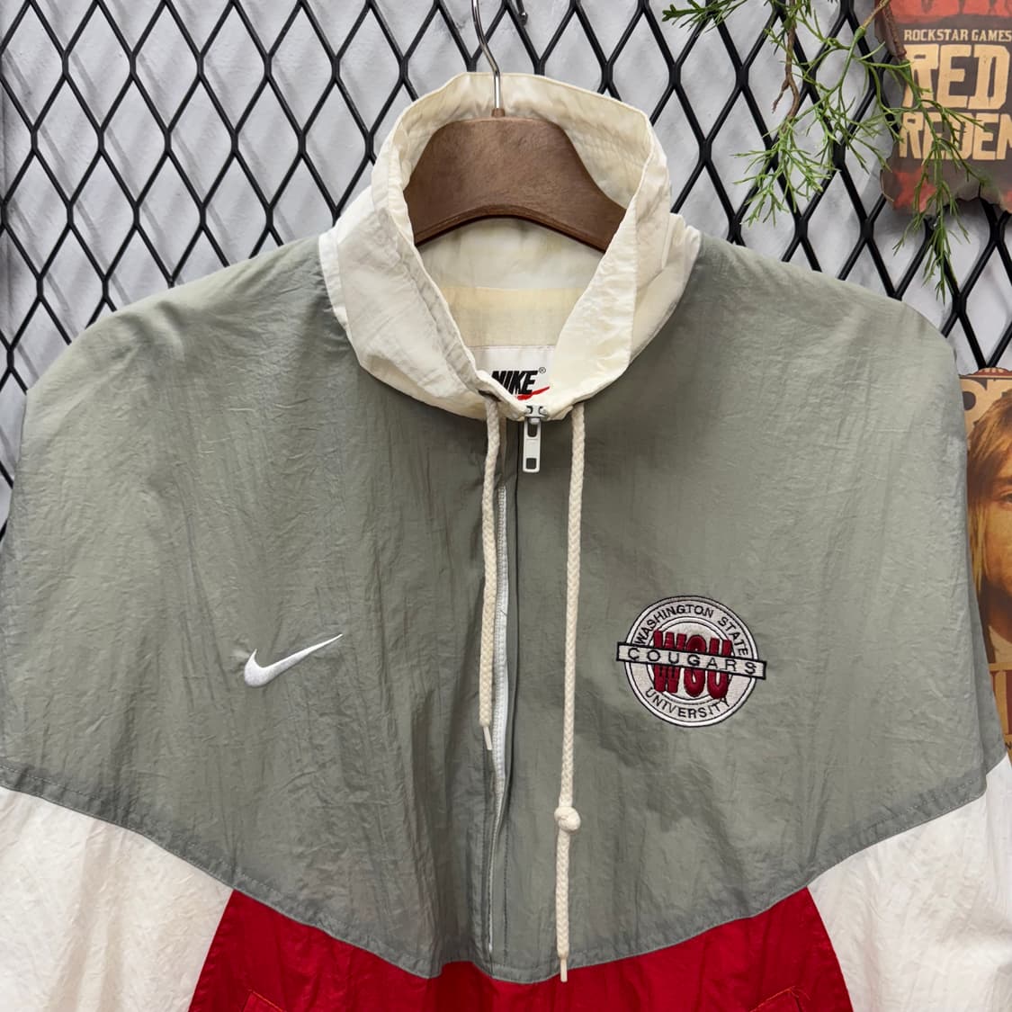 90s 나이키 올드스쿨 바람막이 레트로 아노락 컬러블록 레드 화이트 상품이미지3