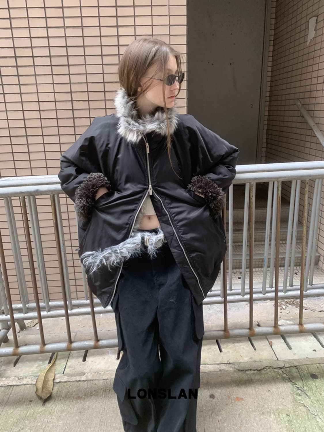 lonslan 하이넥 리버서블 퍼자켓 lamb wool 상품이미지1