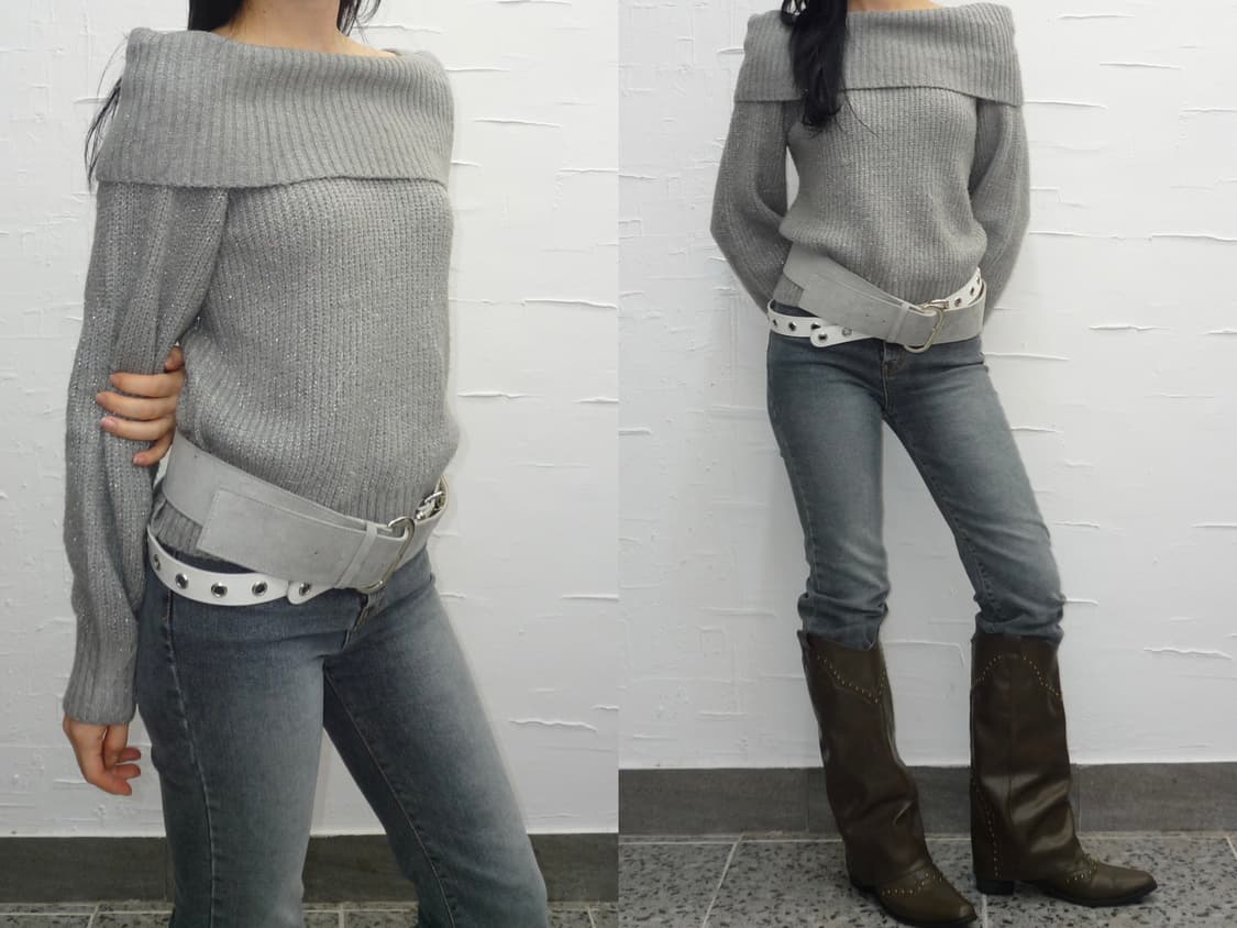 perl grey off shoulder knit 상품이미지3