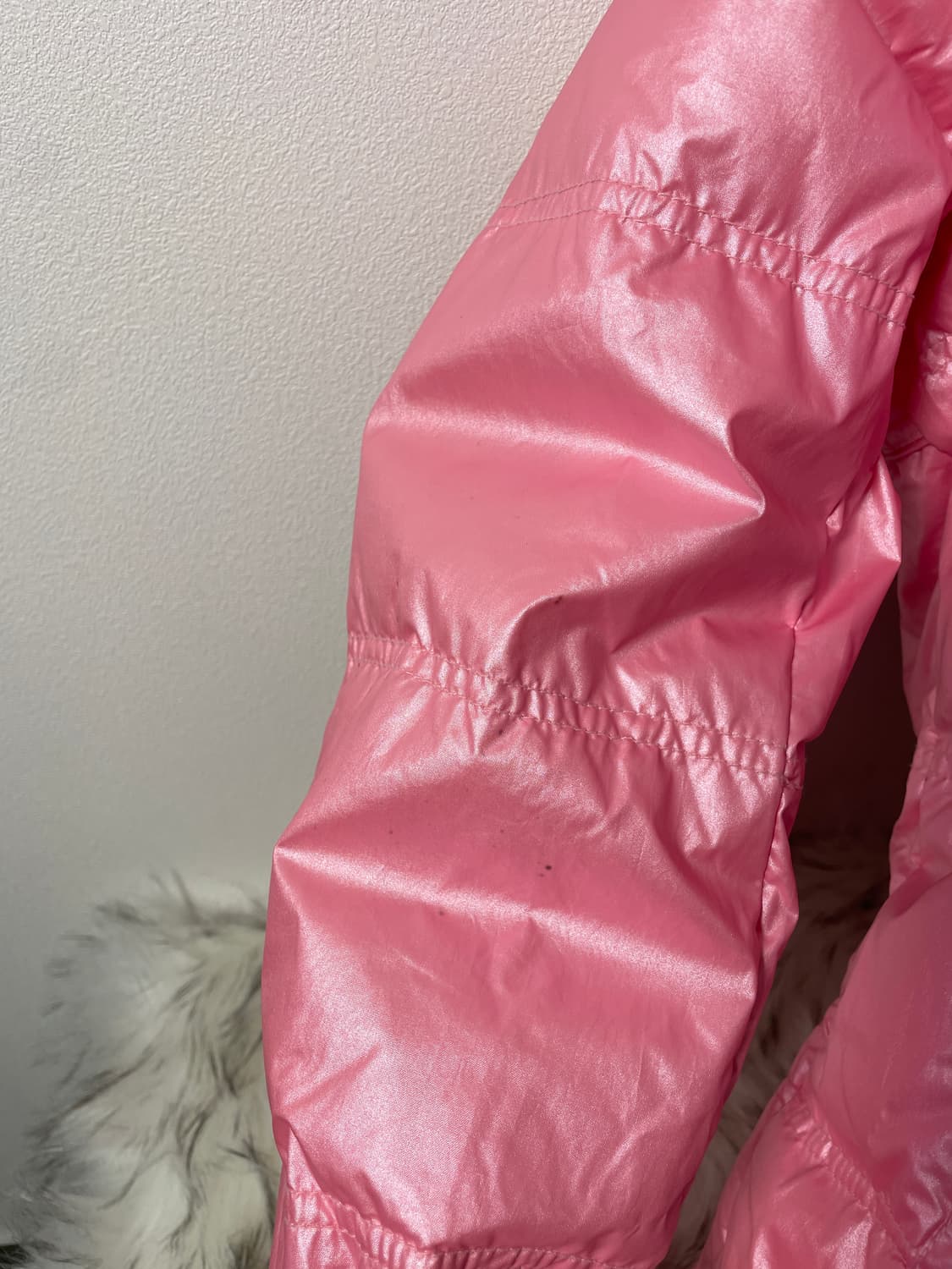 빈티지 엘르 핑크 글로시 퍼 패딩 상품이미지6