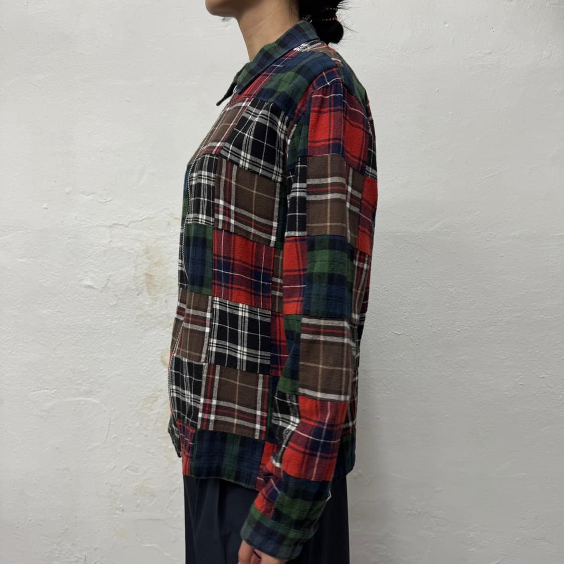 스투시(STUSSY) 플란넬 코튼 패치워크 집업 블루종 자켓 상품이미지2