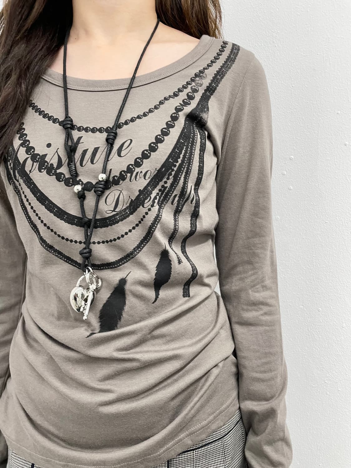 y2k 카키 네크리스 슬리브 상품이미지4