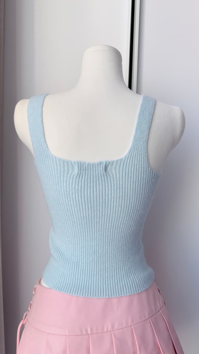 수입의류/ 큐빅 니트 슬리브리스 스카이블루 상품이미지3