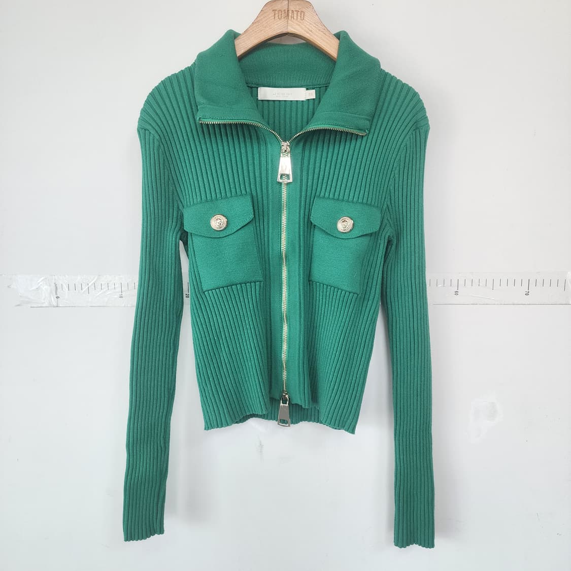 JESSI 골드버튼 그린 니트 집업 상품이미지1