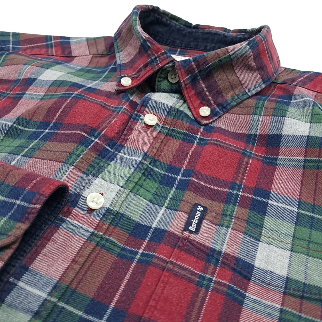 CN952 L 바버 버건디그린 타탄체크 플란넬 긴팔 셔츠 남방 상품이미지5