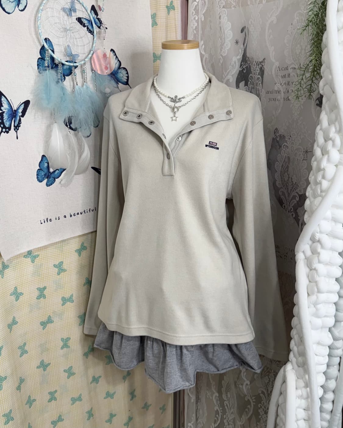 베이지 버튼 카라 티셔츠 상품이미지5