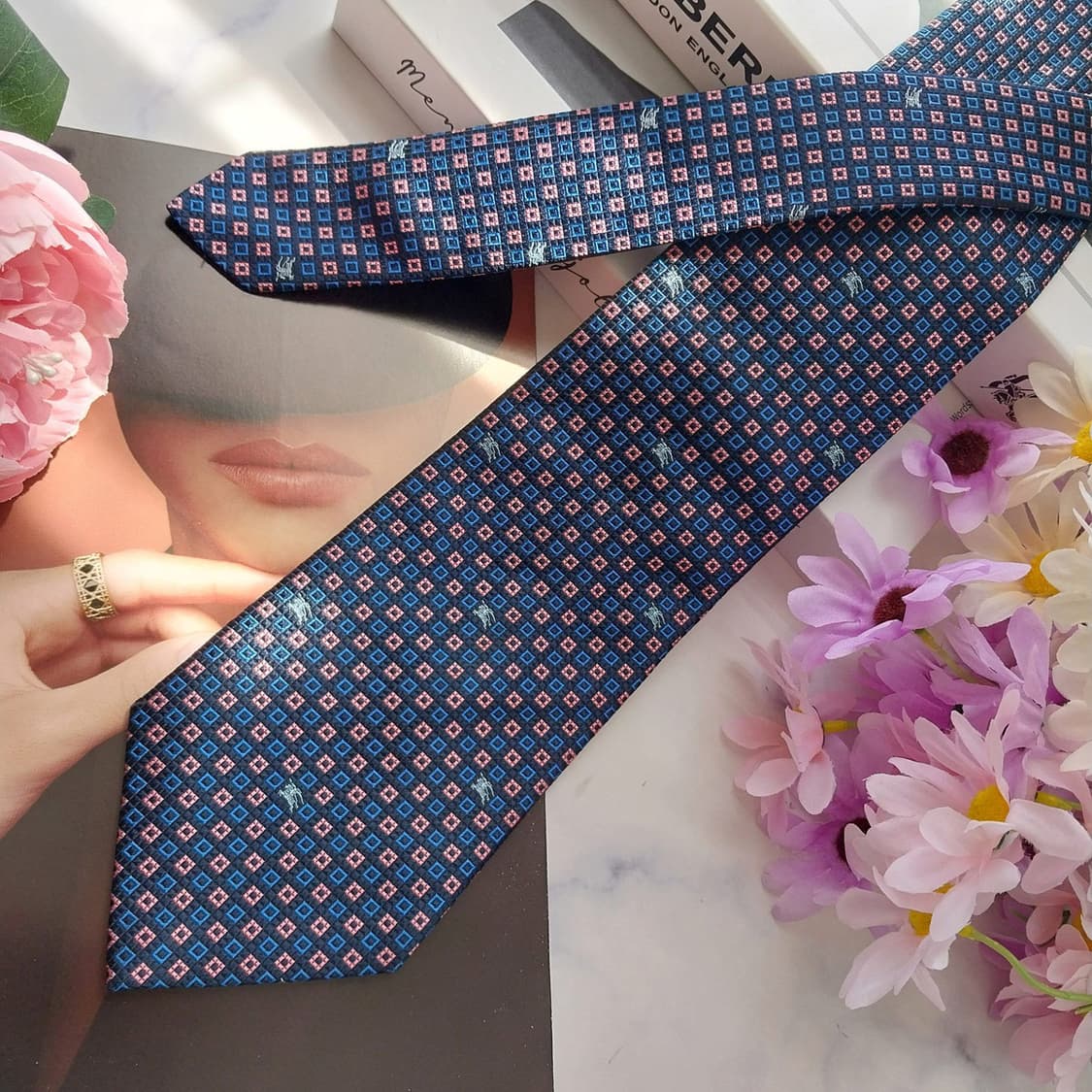버버리 네이비 체크 자카드 넥타이 9.5cm S~A+등급 K2538 상품이미지3