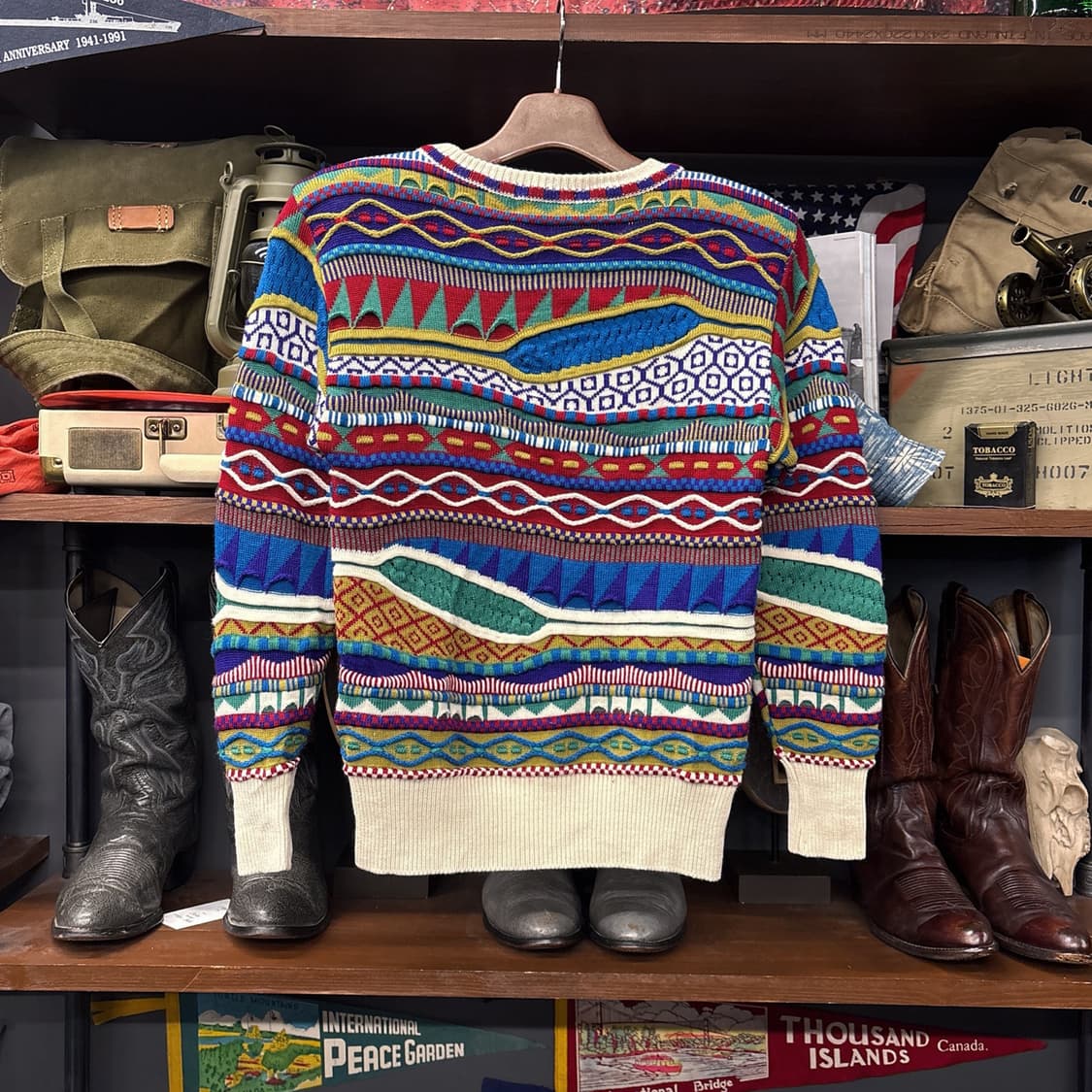 90s JPN 빈티지 멀티컬러 입체 케이블 쿠지패턴 스웨터 N162 상품이미지2