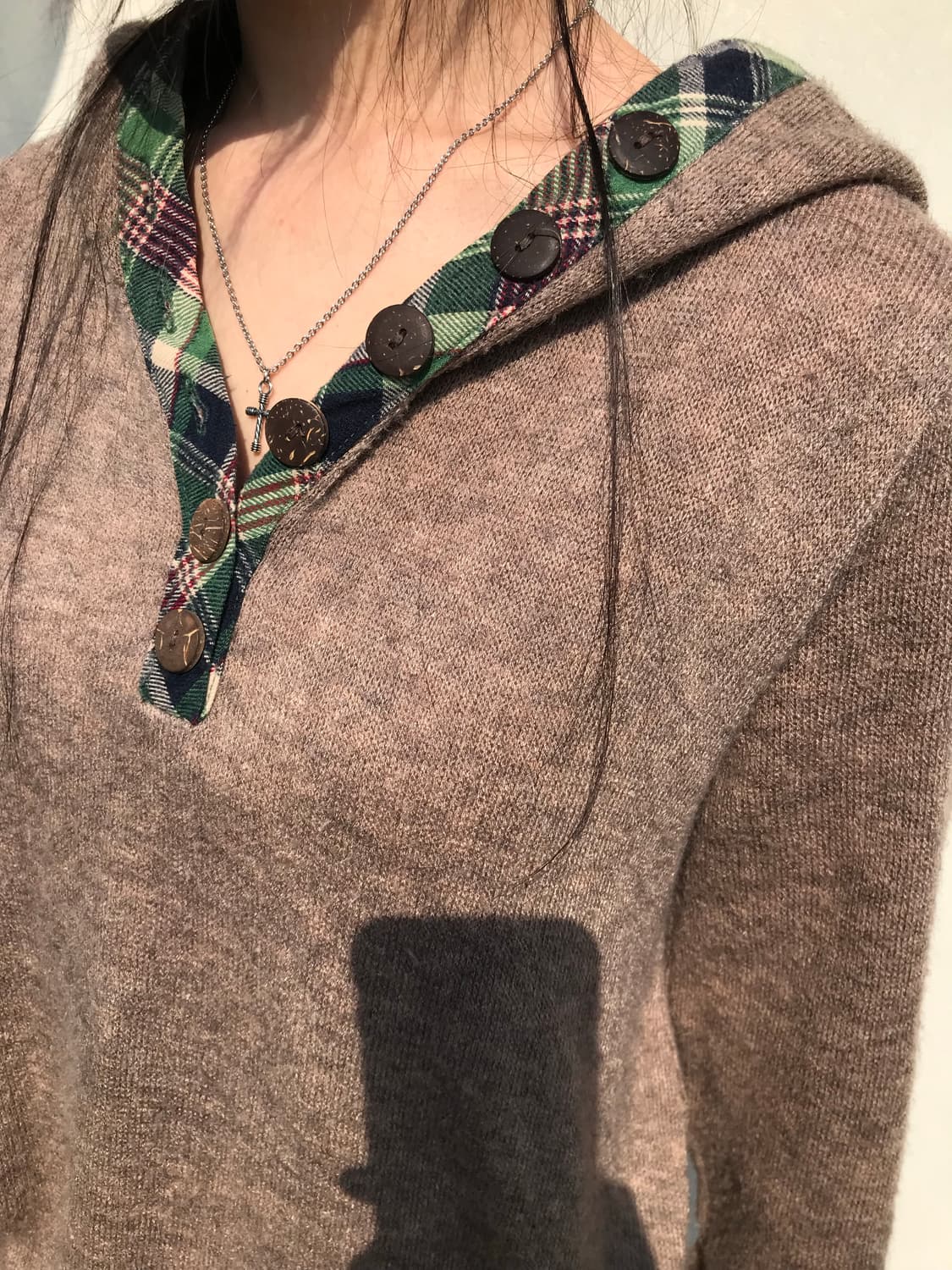 그린 체크 니트 후드 상품이미지7