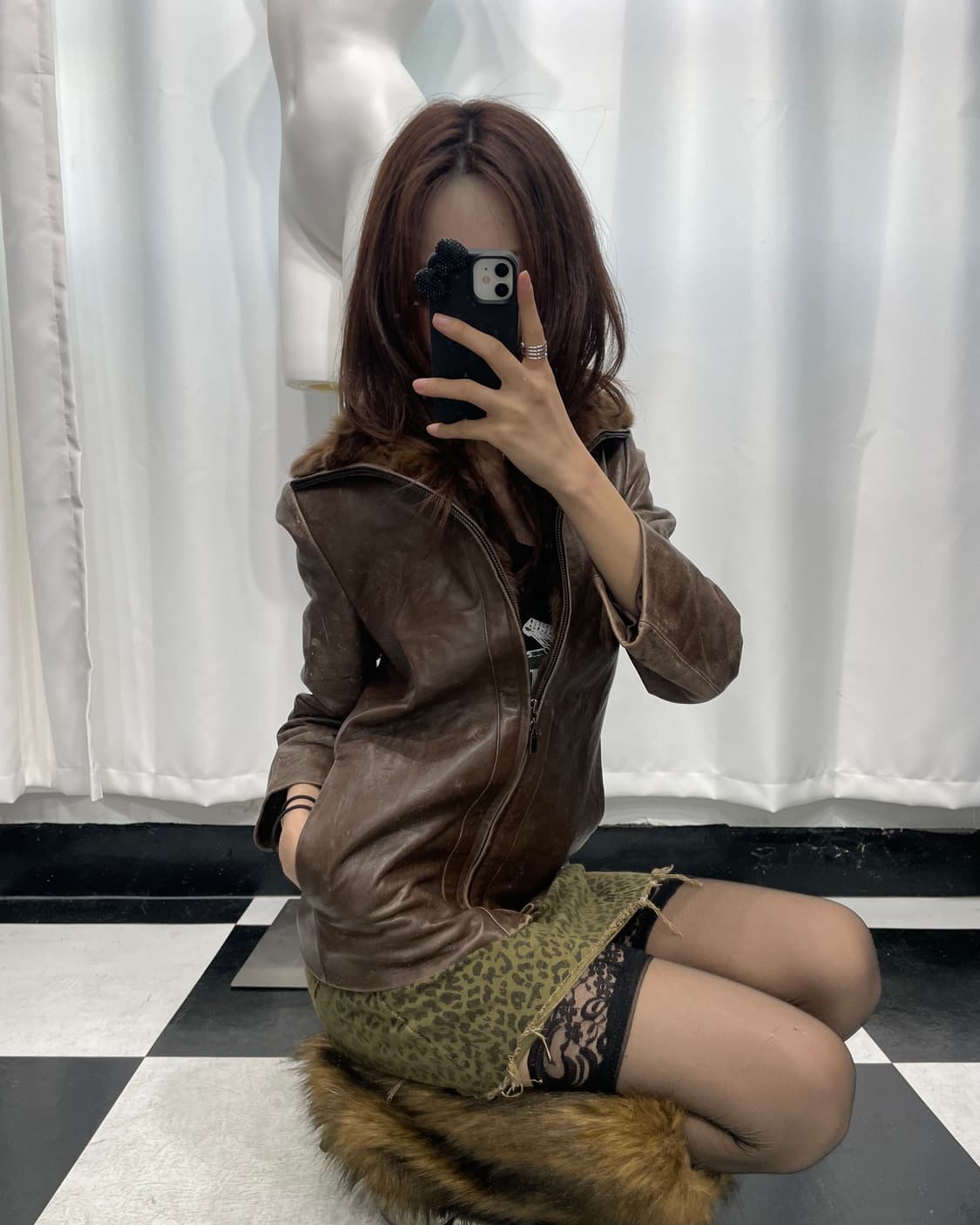 🎸빈티지 브라운 퍼 레더 자켓 상품이미지3