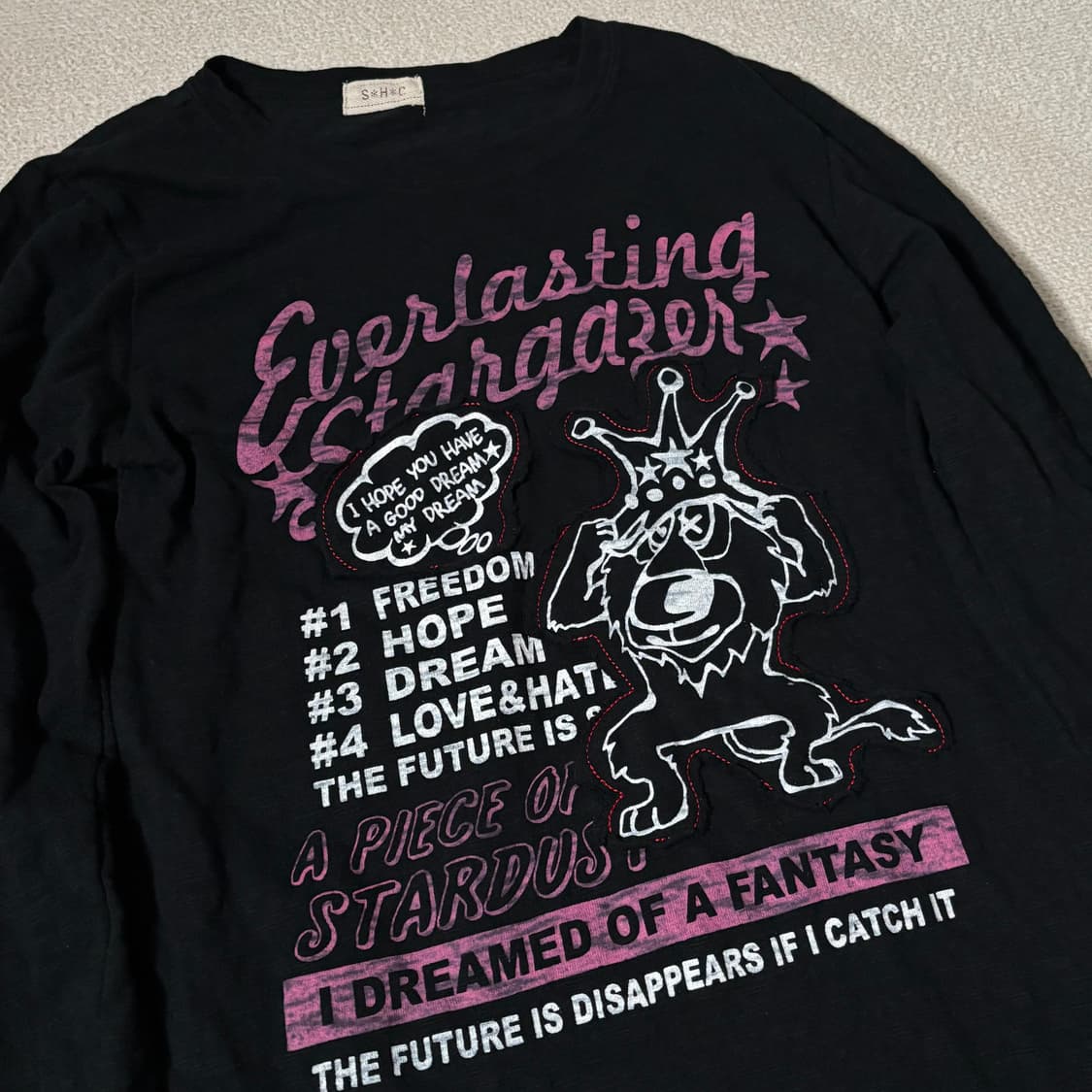 일본빈티지 갸루 y2k 블랙 레터링 쭉티 딱붙 롱슬리브 탑 상품이미지2