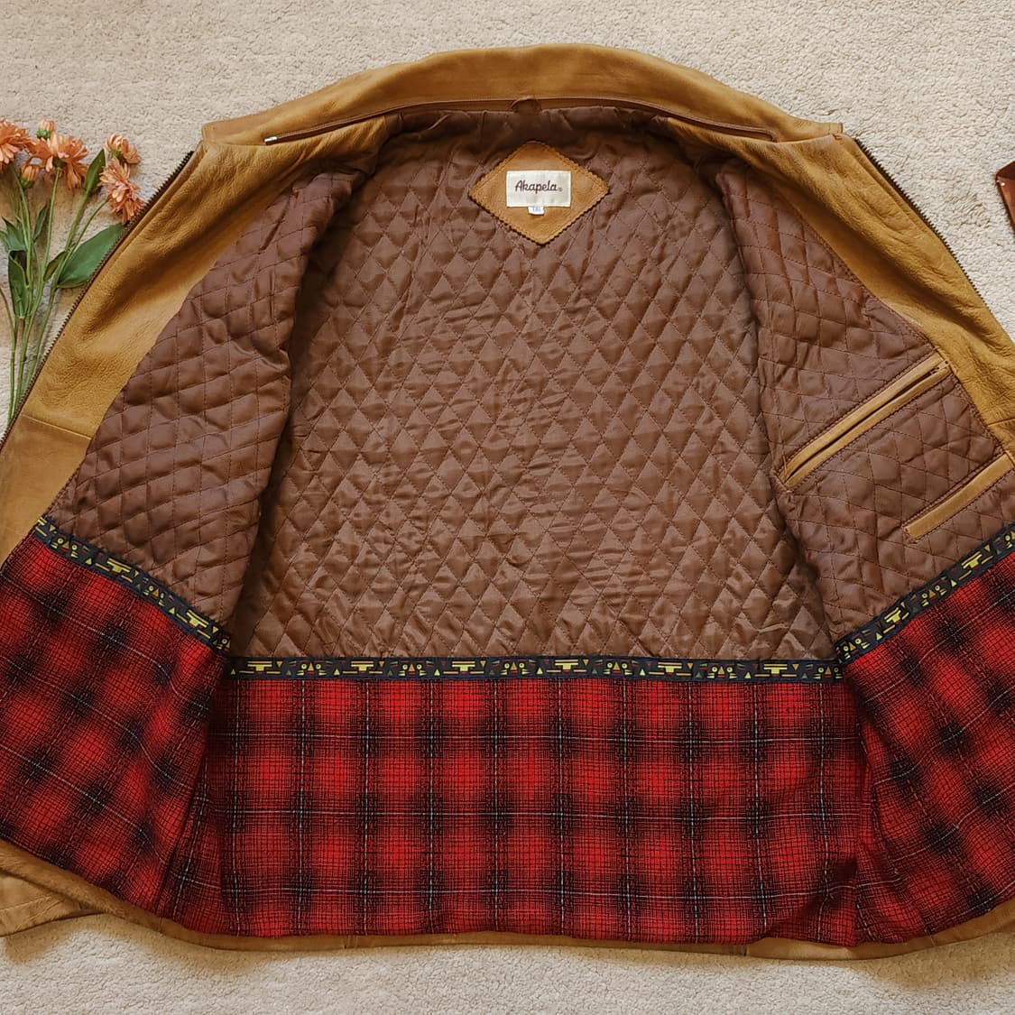 90s 아카펠라 왁스드 레더 프렌치 가죽자켓 양털 카라 빈티지  XXL 상품이미지4