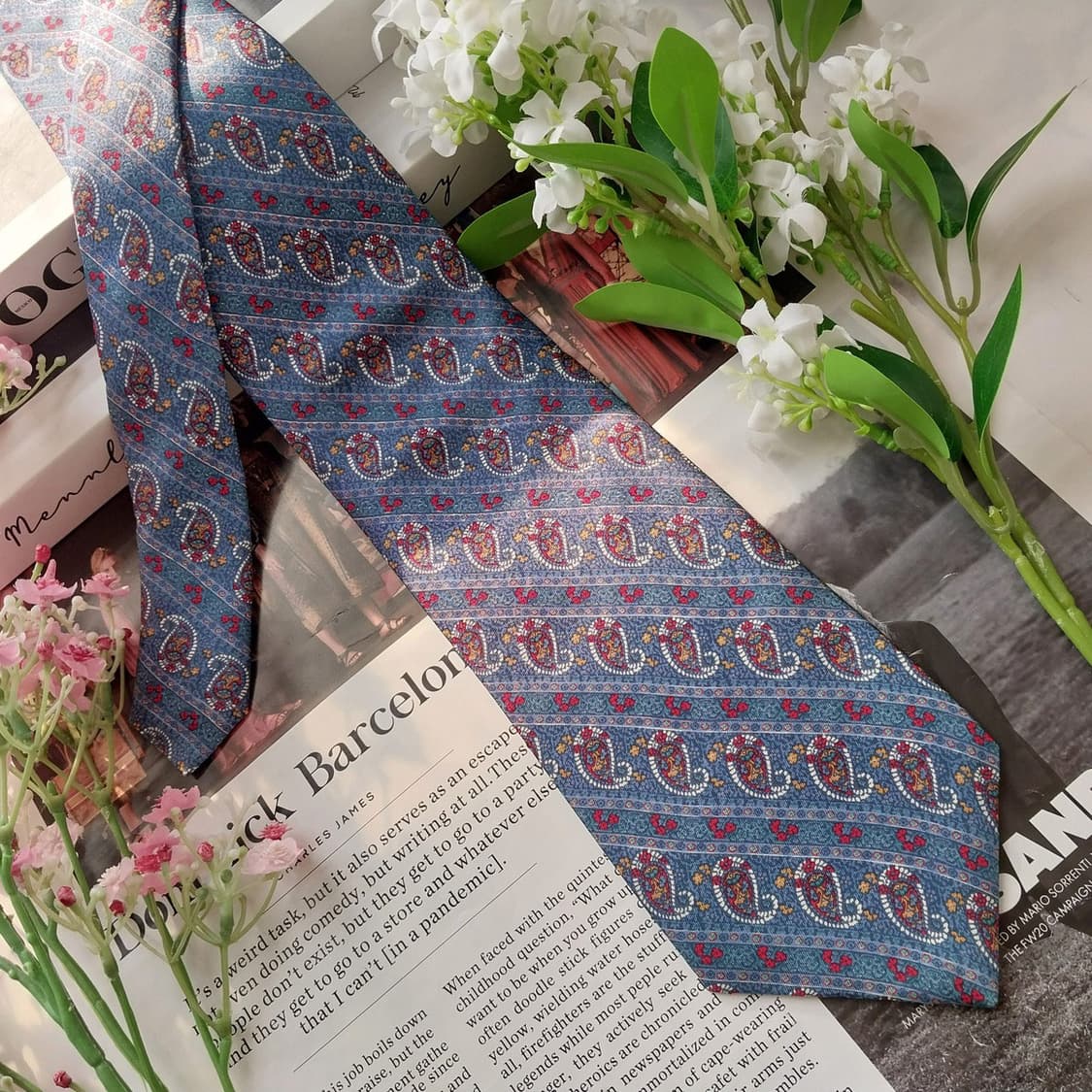 발망 실크 블루 페이즐리 패턴 넥타이 9.5cm A+등급 K1829
 상품이미지4