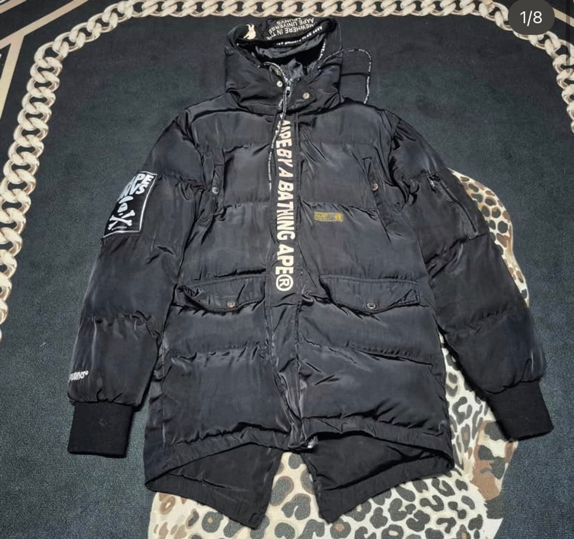 [정품] 베이프 AAPE  레터링 피쉬테일 롱패딩 L 블랙  상품이미지1