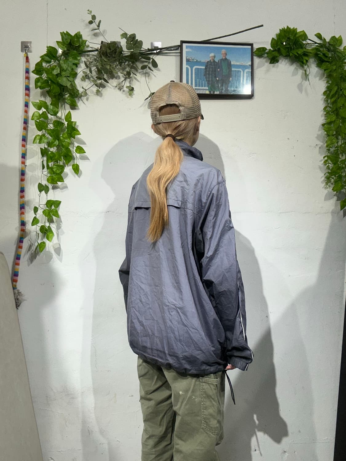 아디다스 차콜 로고 화이트 사이드 라인 바람막이 자켓 L 상품이미지3