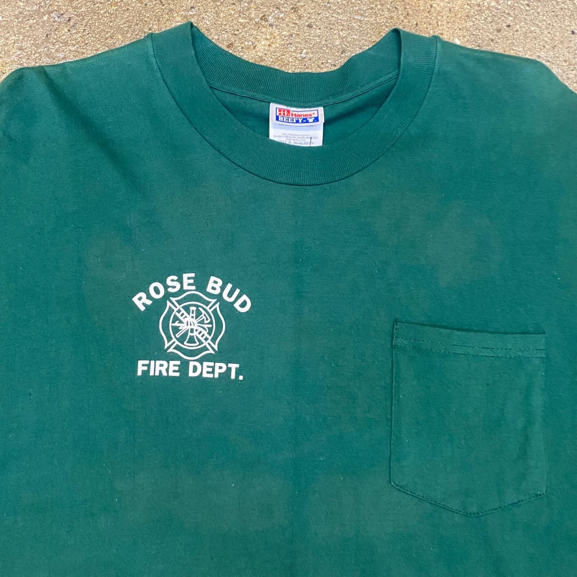 미국 빈티지 헤인즈 로즈버드 파이어맨 티셔츠 포켓 반팔티 상품이미지3