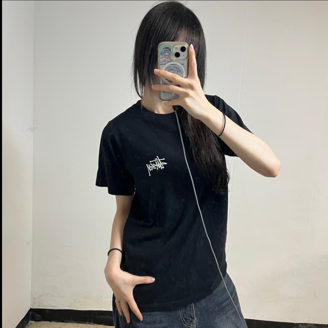 Stussy Black Stock Logo T-Shirt 상품이미지2