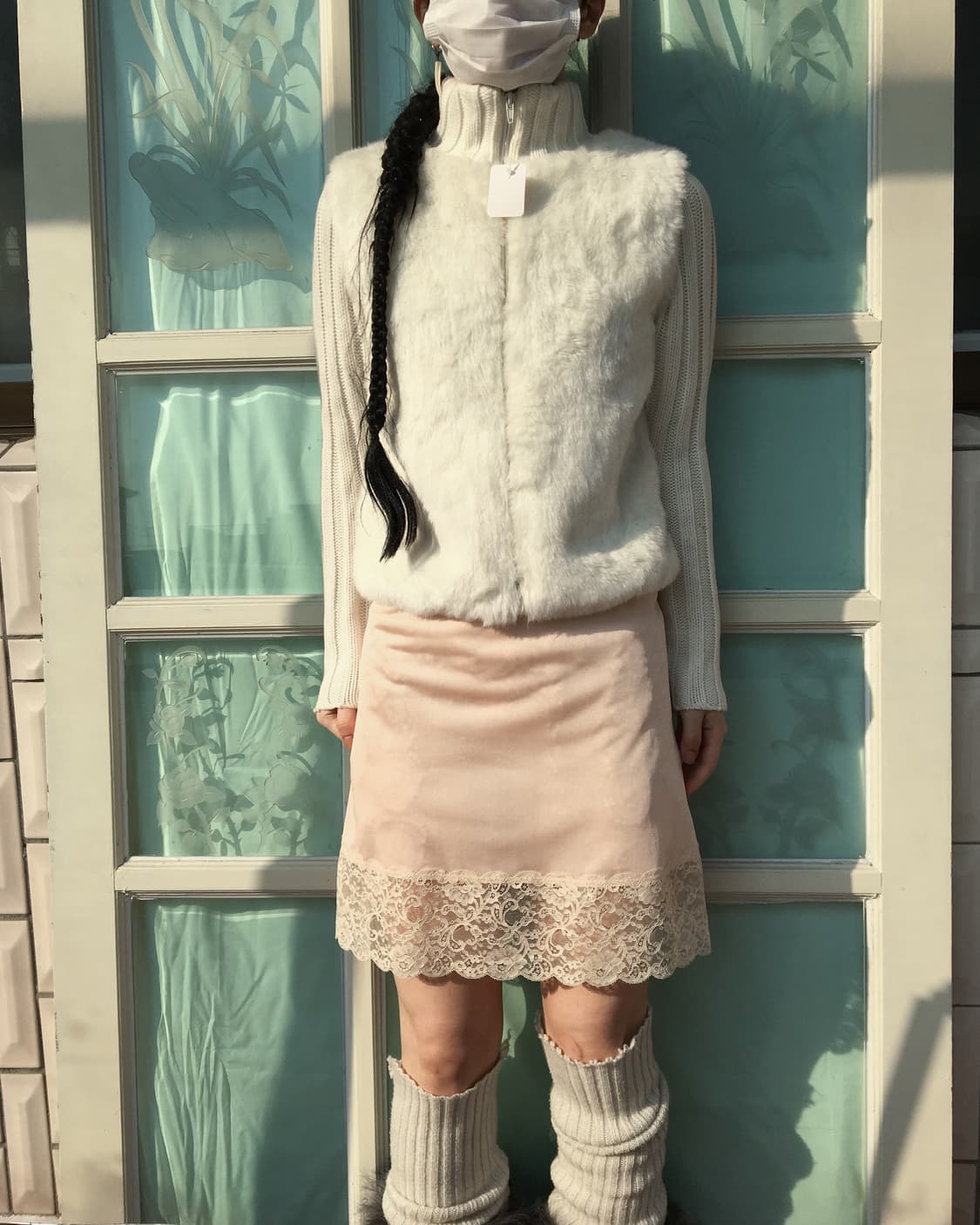 Fake fur point high neck knit zip up 상품이미지6