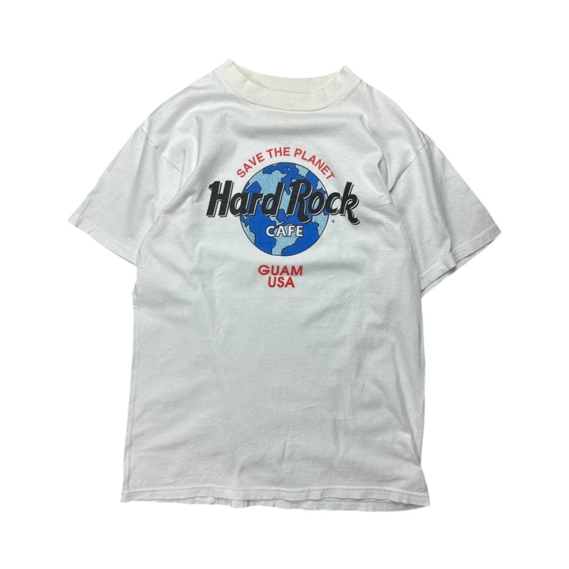 M) 하드락카페 90s USA 괌 화이트 지구 로고 프린트 반팔 티셔츠  상품이미지1
