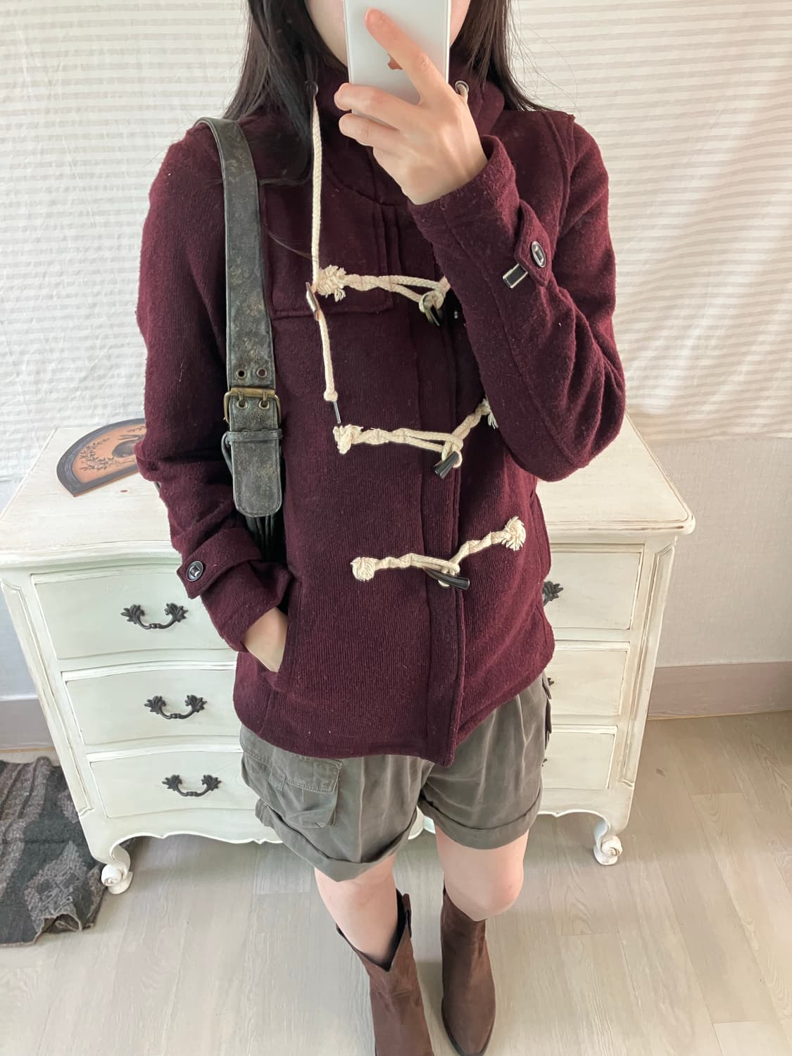 jpn vintage 레드와인 후드 떡볶이 코트 y2k 스트릿 갸루 펑키 상품이미지2